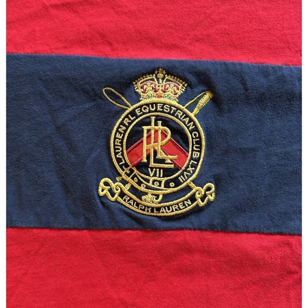 VINTAGE Lauren Ralph Lauren Rugby Shirt Equestrian Club Women's Size XL Red Blue - Picture 4 of 7